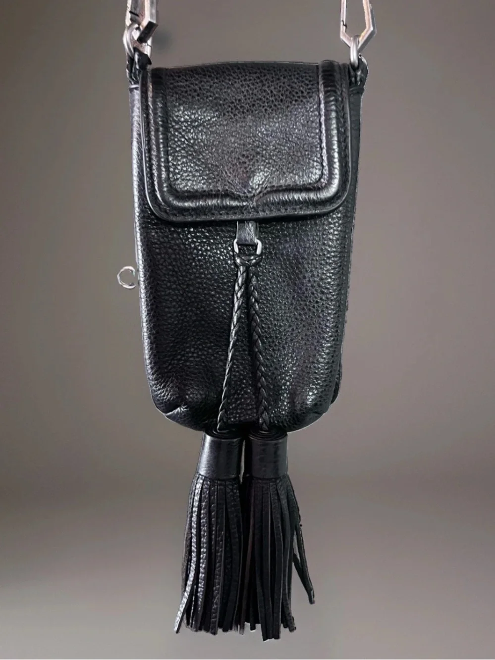 Rebecca Minkoff Isobel Pebbled Leather Phone Cross-Body Guitar Chain Strap w/Fur